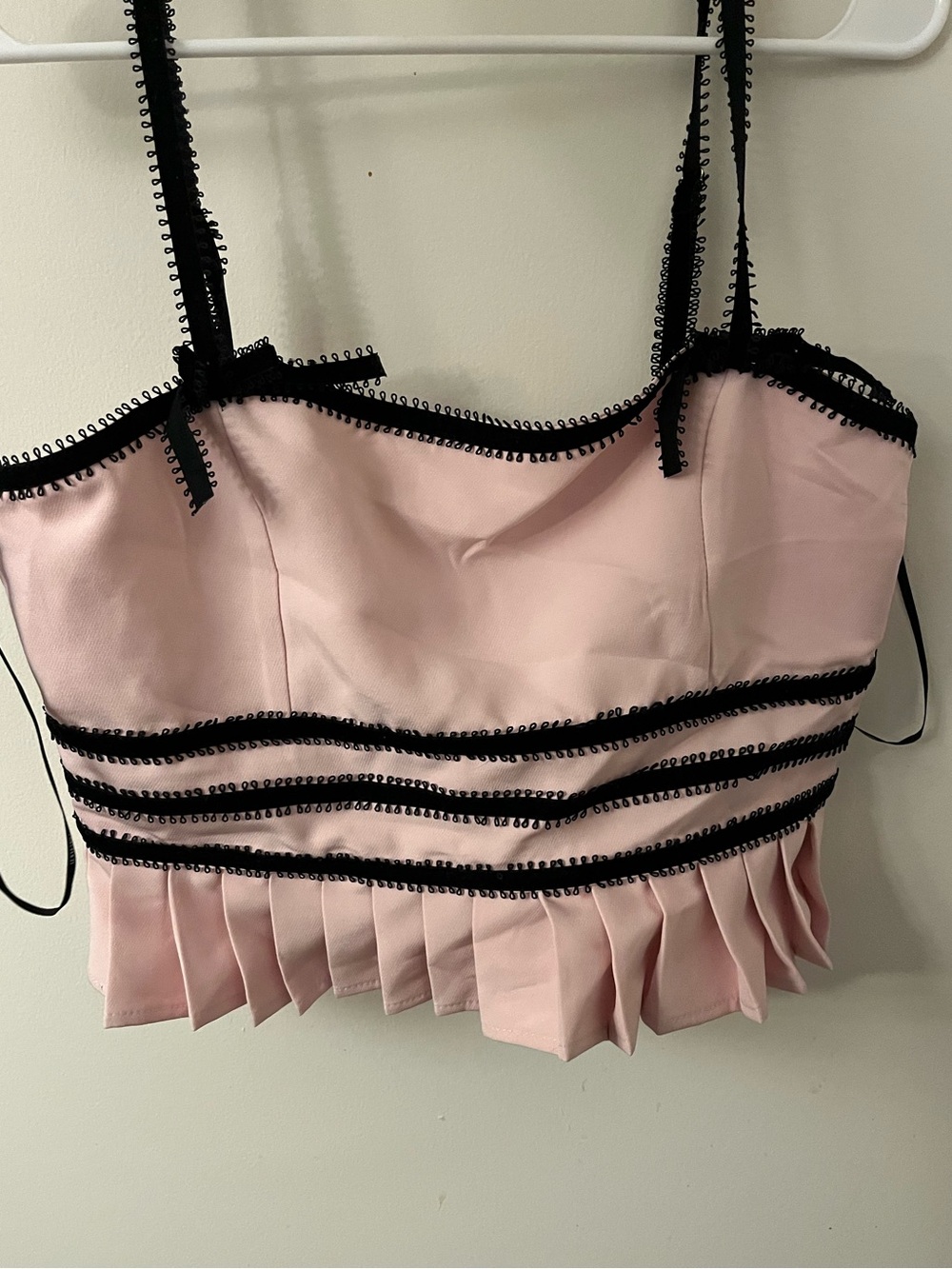 Forever 21 Pink & Black Pleated Tank Top with Bows